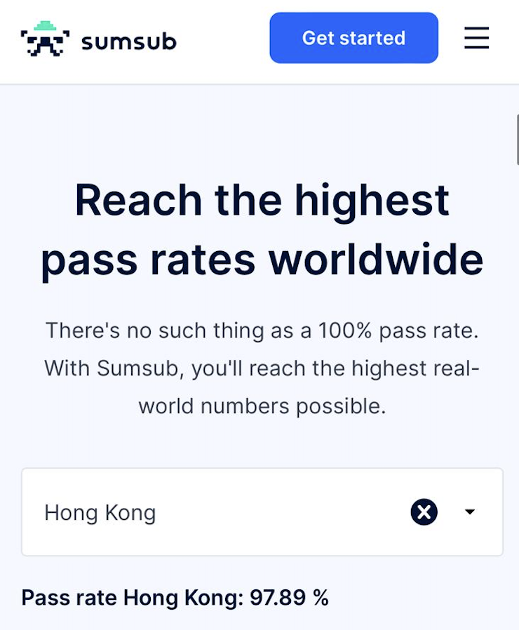 Sumsub pass rate in Hong Kong
